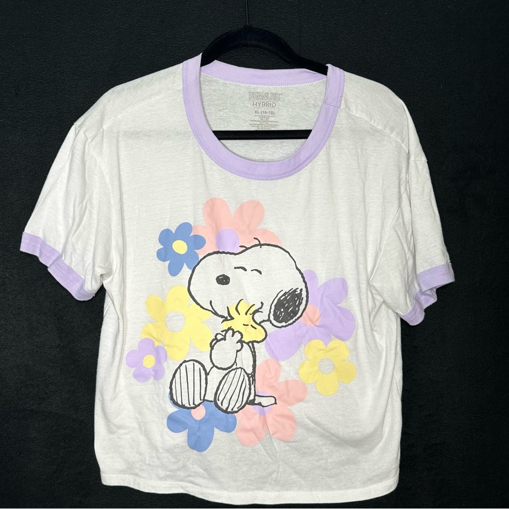 Girl’s XL Purple Crew Neck Snoopy Dog Tee Sleep Shirt and Shorts - Peanuts